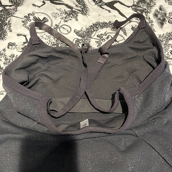 Grey Glittery Workout Crop Top with Built in Bra - Picture 2 of 2